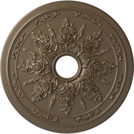 Ekena Millwork Rose and Ribbon Ceiling Medallion (Fits Canopies up to 4"), 23 5/8"OD x 4"ID x 1 1/2"P, Warm Silver CM23ROWSS